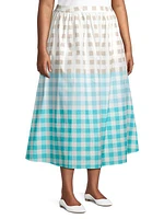 Cotton Gingham Midi-Skirt