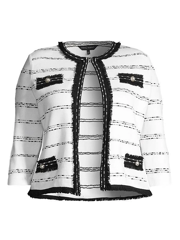 Fringe-Trimmed Striped Knit Jacket