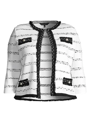 Fringe-Trimmed Striped Knit Jacket