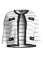 Fringe-Trimmed Striped Knit Jacket