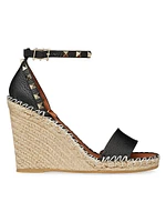 Double Rockstud Grainy Calfskin Wedges 105MM