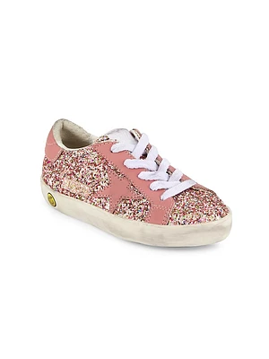 Girl's Super-Star Glitter Leather Sneakers