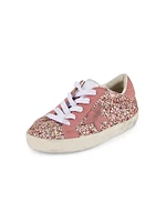 Girl's Super-Star Glitter Leather Sneakers