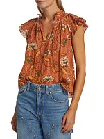 Annie Floral Flutter-Sleeve Top