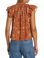 Annie Floral Flutter-Sleeve Top