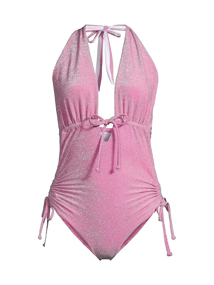 Glittery Halter One-Piece Swimsuit