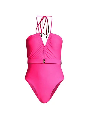 Belted Halter One-Piece Swimsuit
