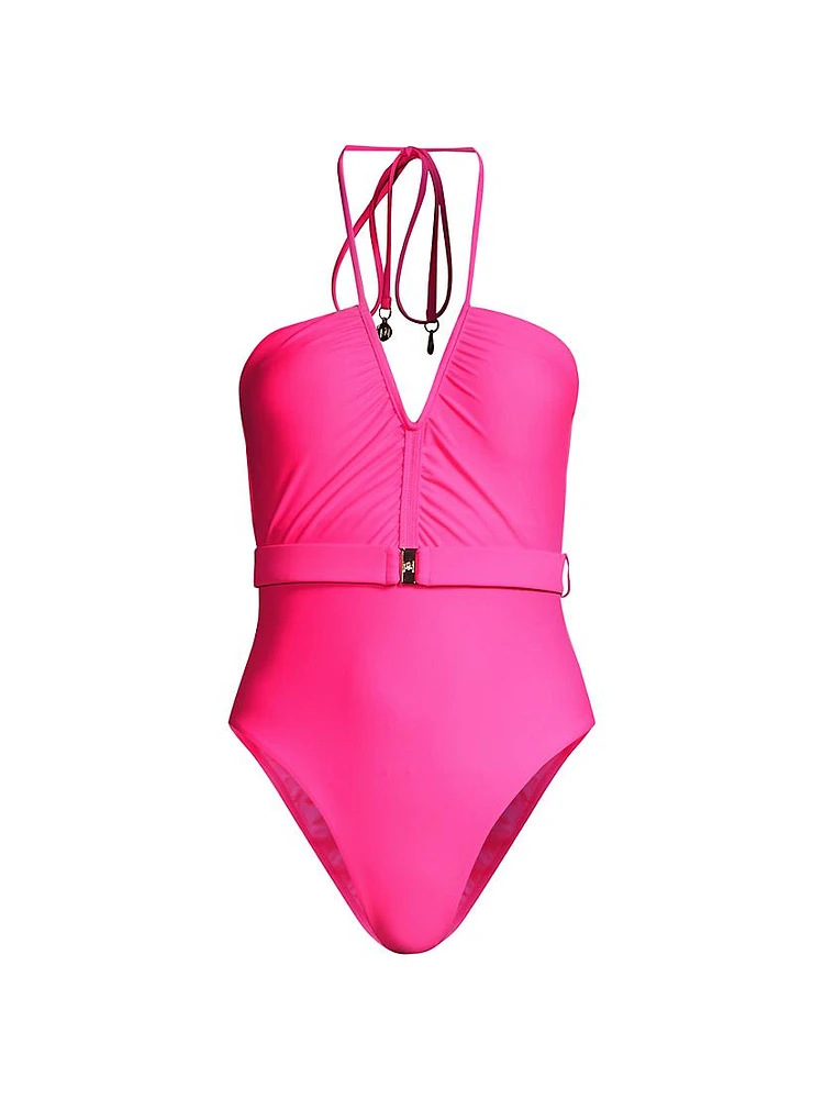 Belted Halter One-Piece Swimsuit