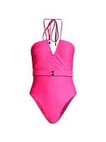 Belted Halter One-Piece Swimsuit