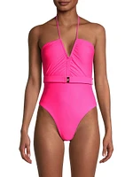 Belted Halter One-Piece Swimsuit