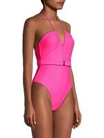 Belted Halter One-Piece Swimsuit