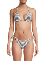 Striped Textured Ring Triangle Bikini Top