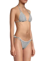 Striped Textured Ring Triangle Bikini Top