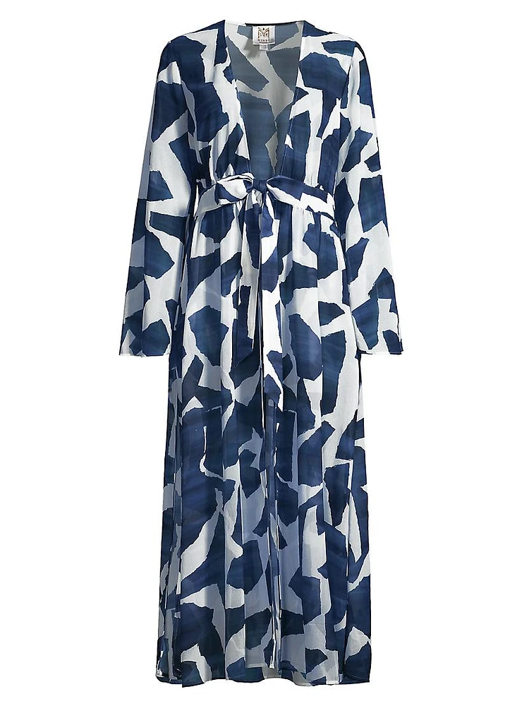 Vince Ocean Puzzle Chiffon Cover-Up Robe