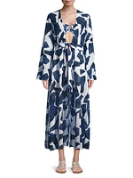 Vince Ocean Puzzle Chiffon Cover-Up Robe