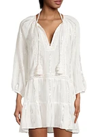 Valentine Metallic Stripe Cotton Cover-Up Dress