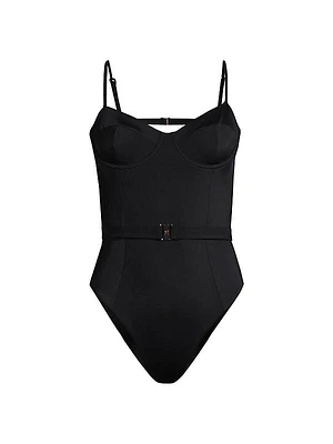 Belted Open-Back One-Piece Swimsuit