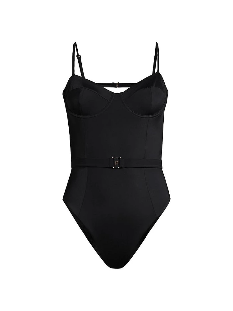 Belted Open-Back One-Piece Swimsuit