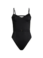 Belted Open-Back One-Piece Swimsuit