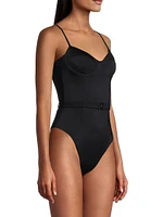 Belted Open-Back One-Piece Swimsuit