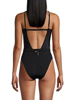 Belted Open-Back One-Piece Swimsuit