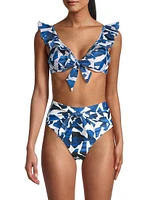 Ocean Puzzle Flutter-Sleeve Bikini Top