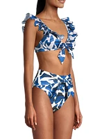 Ocean Puzzle Flutter-Sleeve Bikini Top