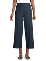 Rib-Knit Cropped Wide-Leg Pants