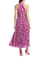 Lauren Halter Floral Chiffon Midi-Dress