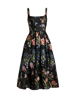 Floral Satin Cocktail Midi-Dress