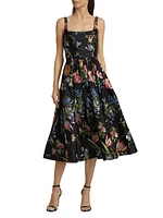 Floral Satin Cocktail Midi-Dress