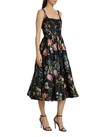 Floral Satin Cocktail Midi-Dress