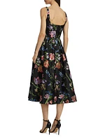 Floral Satin Cocktail Midi-Dress