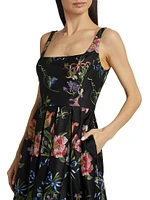 Floral Satin Cocktail Midi-Dress