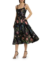 Floral Satin Cocktail Midi-Dress