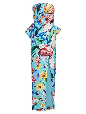 Floral Mikado Strapless Gown