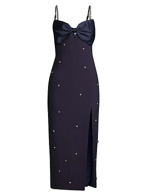 Domenica Bow & Crystal-Embellished Midi-Dress