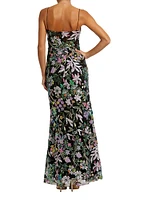 Floral Sequined Sleeveless Maxi Dress