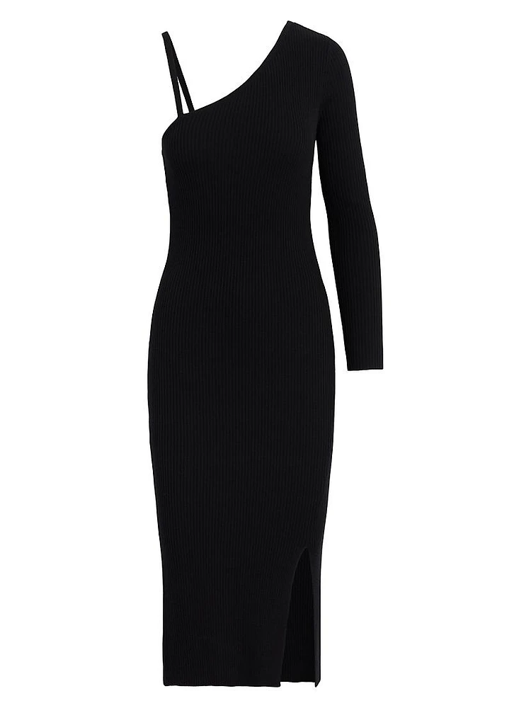 One-Shoulder Merino Wool Midi-Dress