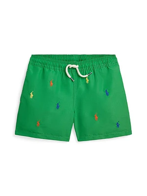 Little Boy's & Embroidered Pony Swim Shorts