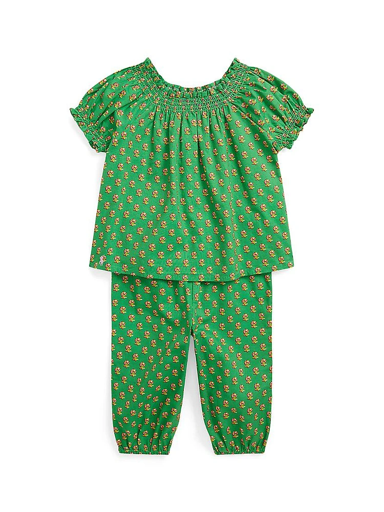 Baby Girl's Floral Top & Pants Set