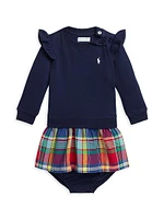 Baby Girl's Ruffle-Trim Sweatshirt Dress & Bloomers Set