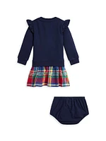 Baby Girl's Ruffle-Trim Sweatshirt Dress & Bloomers Set