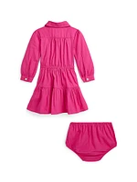 Baby Girl's Poplin Club Collar Shirtdress & Bloomers Set