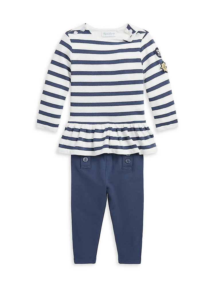 Baby Girl's Striped Peplum Top & Leggings Set