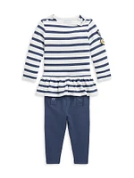 Baby Girl's Striped Peplum Top & Leggings Set