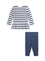 Baby Girl's Striped Peplum Top & Leggings Set