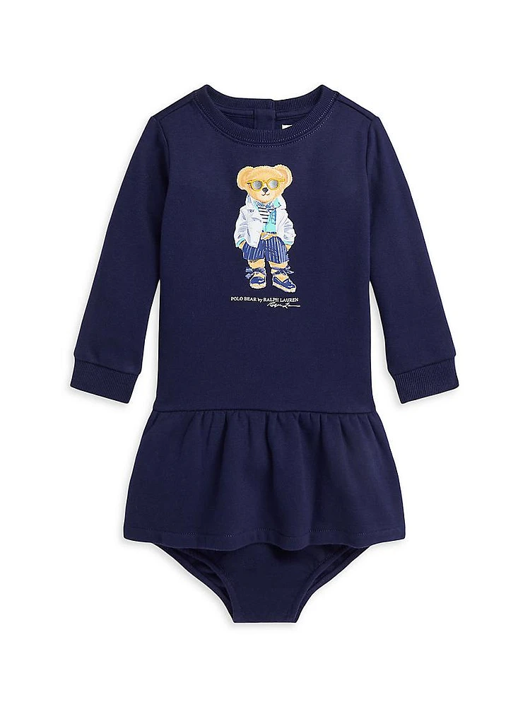 Baby Girl's Polo Bear Sweatshirt Dress & Bloomers Set