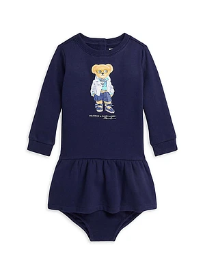 Baby Girl's Polo Bear Sweatshirt Dress & Bloomers Set