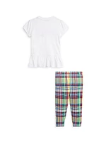 Baby Girl's Peplum T-Shirt & Plaid Leggings Set